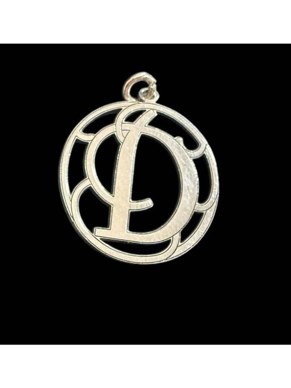 Vintage Sterling Silver Cursive Letter Initial D Round Charm Pendant Signed QG